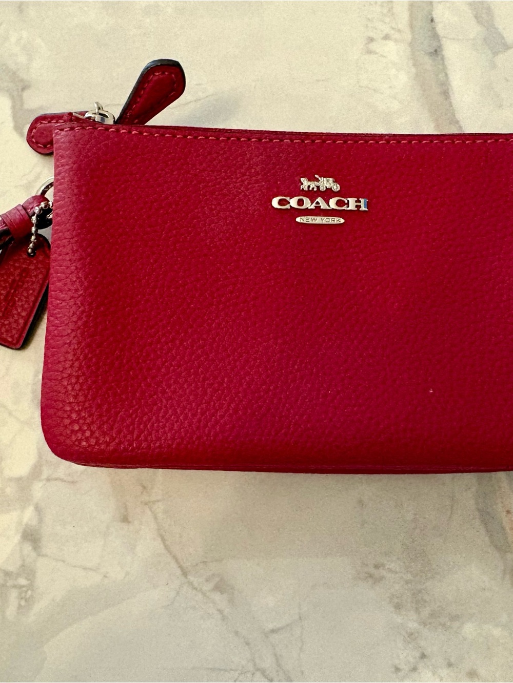 Coach Red Pebbled Leather Wristlet with Gold Logo